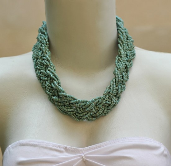 Light Blue Beads Plaited