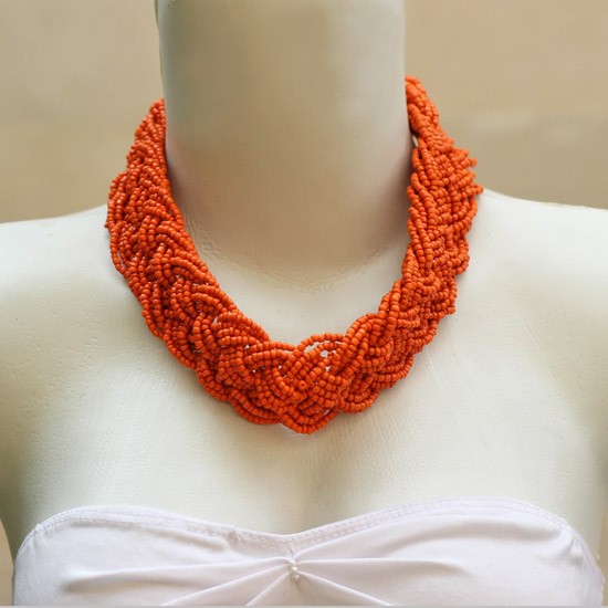 Orange Beads Plaited