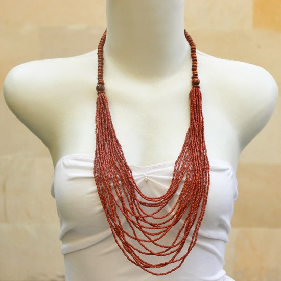 Dark Brown Beads Chain With Wood