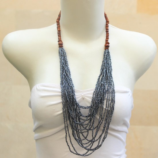 Grey Beads Chain with Wood