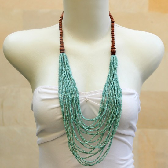Turquise Beads Chain with Wood