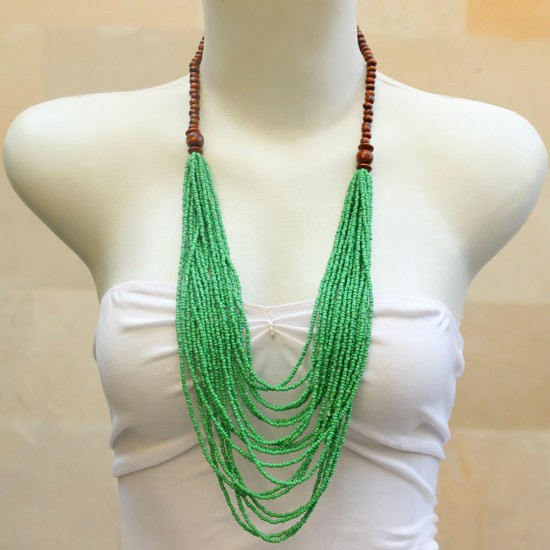 Green Beads Chain with Wood