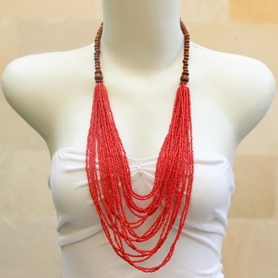 Red Beads Chain with Wood