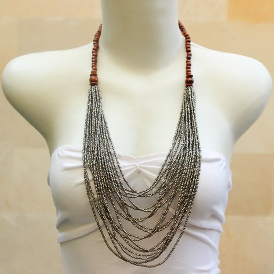Silver Beads Chain with Wood