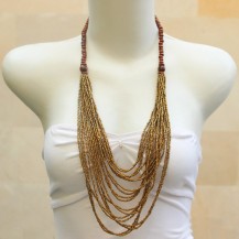 'Gold Beads Chain with Wood