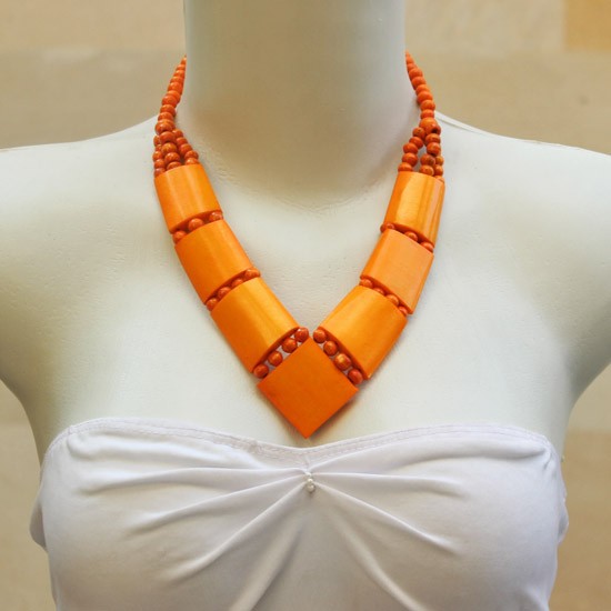 Orange Bone V Neck Chain